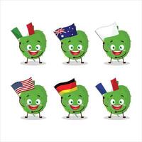 guanábana dibujos animados personaje traer el banderas de varios países vector