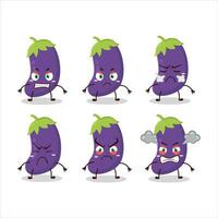 Eggplant cartoon character with various angry expressions vector
