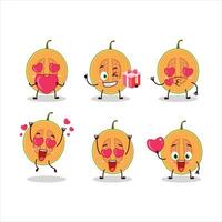 rebanada de melón dibujos animados personaje con amor linda emoticon vector