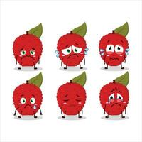 Lychee cartoon in character with sad expression vector