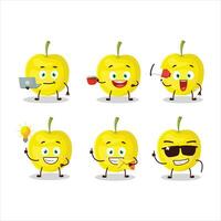 Yellow cherry cartoon character with various types of business emoticons vector