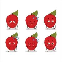 Cartoon character of lychee with sleepy expression vector