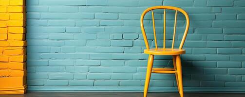 Yellow chair on blue wall - AI Generative photo