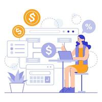 mujer financiero trabajando vector ilustración