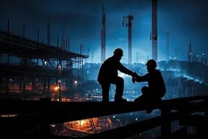 Silhouette of workers on the construction site - photo