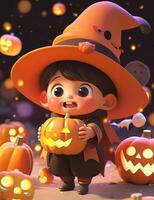 3d cute little boy with funny wizard costume for Halloween party photo