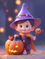 3d cute little boy with funny wizard costume for Halloween party photo