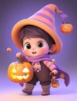 3d cute little boy with funny wizard costume for Halloween party photo