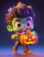 3d cute little boy with funny zombie costume for Halloween party photo