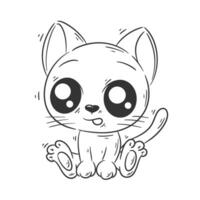 linda gato sentado solo dibujos animados vector para colorante