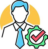 Skills icon with check sign. Skilled employee icon and approved, confirm, done, tick, completed symbol. Icon, capability, skills, employee, faculty, expertise, ability, accept, agree, apply, approved vector