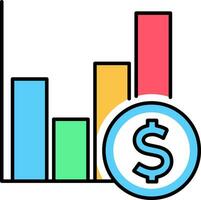 Bar chart with dollar coin. stock market arrow growing pointing up on economic chart graph bars icon trending upwards financial board rises dollar coin. vector