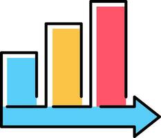 Bar chart arrow forward icon. Growing and expanding business symbol. vector