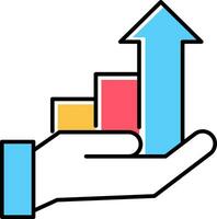 Hand holding bar chart and arrows icon logo vector illustration.