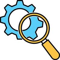 Data analytics line icon. Magnifying glass and gears. vector