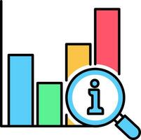 Graph chart with magnifier icon. Growing graph and magnify glass. Financial audit symbol. Business analysis report concept. Statistic data in flat style. Vector illustration isolated