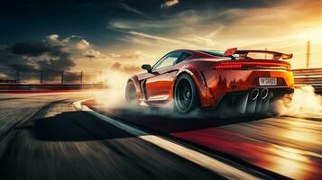 sport car on the race track, extreme car race concept photo