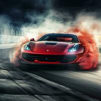 sport car on the race track, extreme car race concept photo