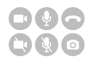 Virtual hangouts icons for conference call. On and off video, sound, camera and call icons isolated on white background. Vector illustration