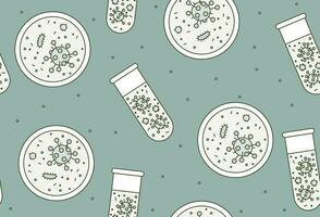 Seamless pattern with virus in Petri dish and test tube. Vector illustration