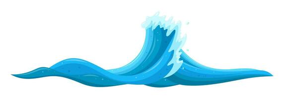 Curling wave causing flood. Tsunami wave splash in cartoon style. Vector illustration