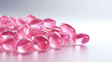 rosado vitaminas cápsulas en un blanco antecedentes. generativo ai foto