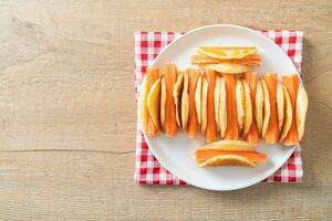 flat pancake roll with crab stick photo