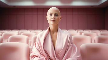 Woman in pink fighting breast cancer. Generative AI photo