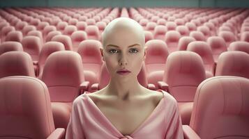 mujer en rosado luchando pecho cáncer. generativo ai foto