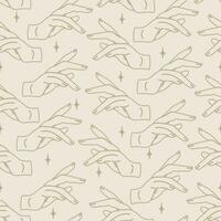 Seamless witchcraft pattern with hands on beige background vector