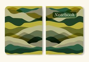 Colorful school notebook cover with mountains. Summer valley landscape vector