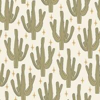 Summer cactus on desert with stars retro seamless pattern vector