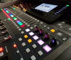 Professional music console background, sound equipment photo