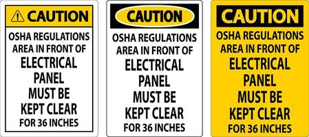 precaución firmar osha regulaciones - zona en frente de eléctrico panel debe ser mantenido claro para 36 pulgadas vector