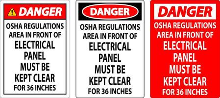 peligro firmar osha regulaciones - zona en frente de eléctrico panel debe ser mantenido claro para 36 pulgadas vector