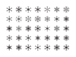 set of different snowflakes icons on black background png