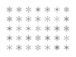 conjunto de diferente copos de nieve íconos en negro antecedentes png