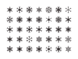conjunto de diferente copos de nieve íconos en negro antecedentes png
