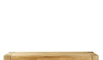 Wooden table top surface isolated over white background. Solid wood furniture close view 3D illustration. Empty table top cooking presentation template photo
