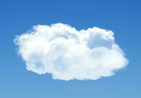 Single cloud isolated over blue sky background. White fluffy cloud photo, beautiful cloud shape. Climate concept photo