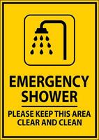 Emergency Shower Sign Please Keep This Area Clear And Clean vector