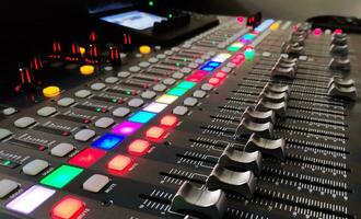 Music console background, music conceptual photo of a professional sound device