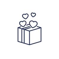 parcel, package line icon with hearts vector