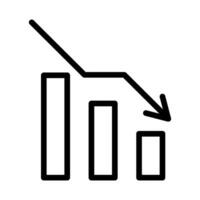 Vector decreasing graph icon. Line business icon of arrow graph down. Finance and money concept. Statistics down sign. Editable stroke. Decreasing bar graph outline icon.