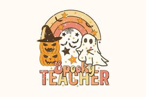 Halloween Spooky Teacher Retro Ghost shirt print template, T-Shirt, Graphic Design, Mugs, Bags, Backgrounds, Stickers vector