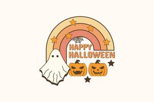 Retro Happy Halloween, Spooky Ghost shirt print template, T-Shirt, Graphic Design, Mugs, Bags, Backgrounds, Stickers vector