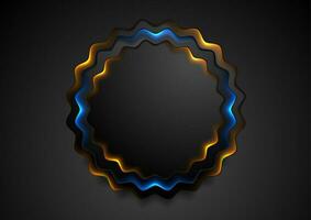 Black wavy circle badge with glowing neon light background vector