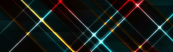 Colorful glowing neon lines abstract retro tech background vector