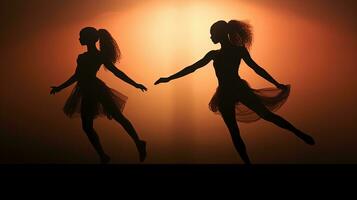 Modern ballet performers in shadow. silhouette concept photo