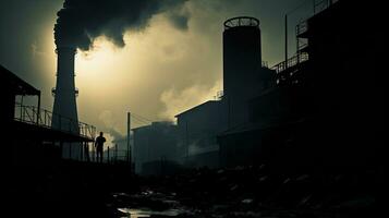 This photo shows a coal boiler installation with a tall chimney taken at a Semarang factory. silhouette concept